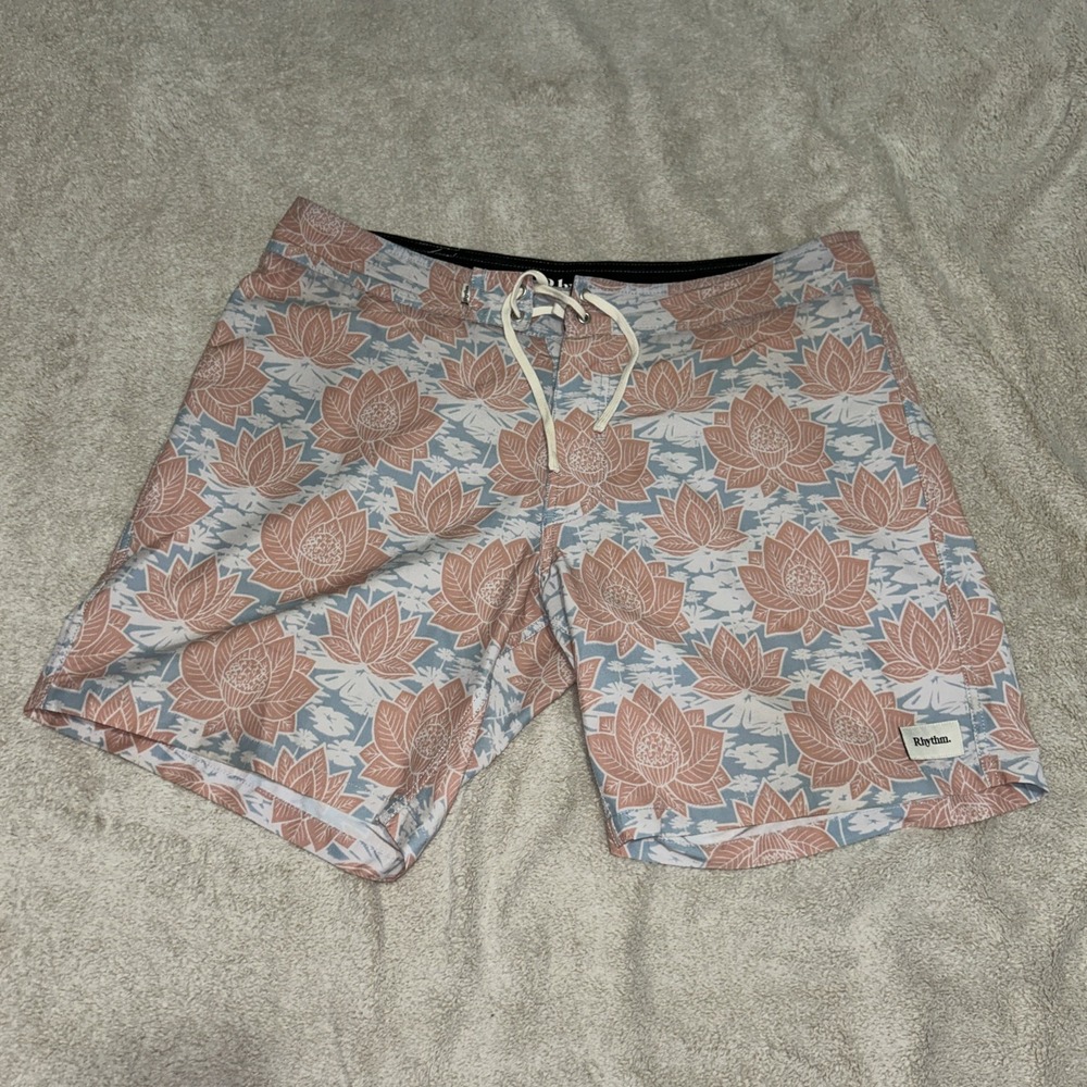 Rhythm Shorts Mens 36 Floral Swim Trunks Mesh Lined Elastic Drawstring